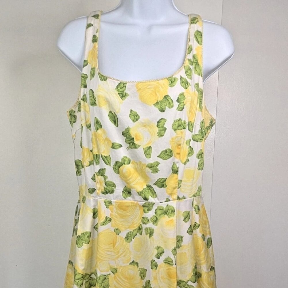 B. Smart Fit & Flare Dress Yellow Rose Sz 11/12 Sleeveless Scoop Neck Scalloped